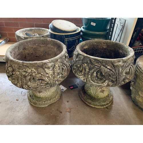 34 - 2 COMPOSITE STONE GOBLET PLANTERS APPROX 40CM X 45CM