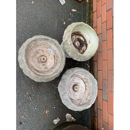 65 - 3 COMPOSITE STONE GOBLET PLANTERS APPROX 42CM X 35CM