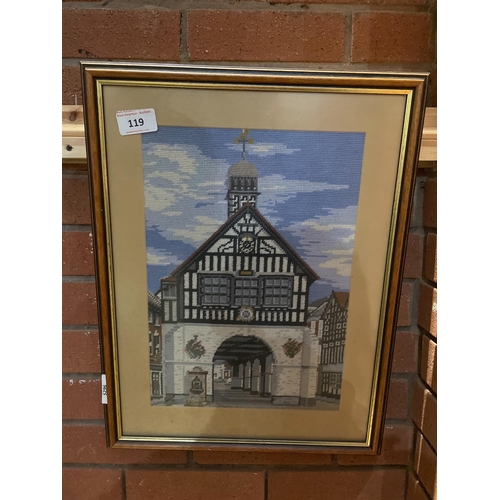 119 - EMBROIDERED PICTURE OF BRIDGNORTH TOWN HALL