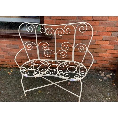 27 - WHITE METAL GARDEN BENCH APPROX 3.5FT