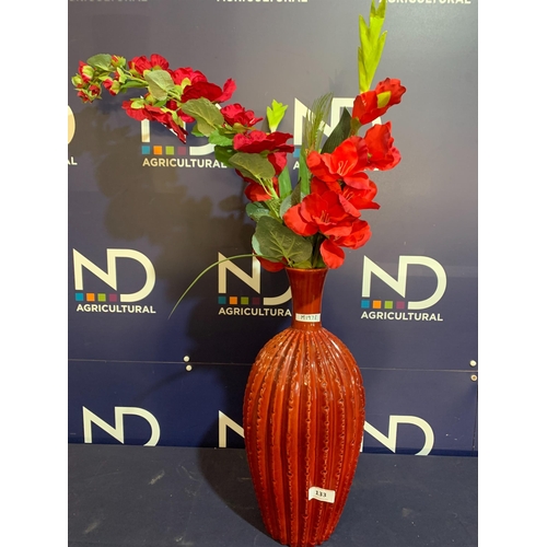 133 - LARGE RED VASE & ARTIFICIAL FLOWERS