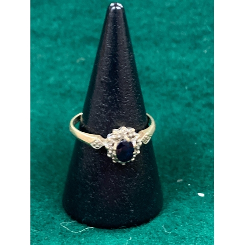 159 - 9CT GOLD SAPPHIRE AND DIAMOND RING