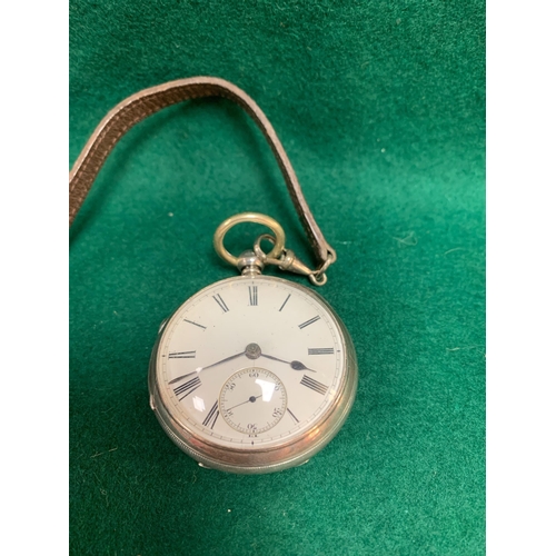 176 - SILVER FUSEE POCKET WATCH & LEATHER ALBE