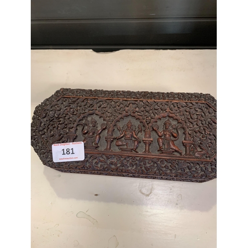 181 - HEAVILY CARVED TREEN ORIENTAL BOX