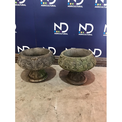 89 - PAIR OF COMPOSITE STONE WEATHERED GARDEN PLANTERS