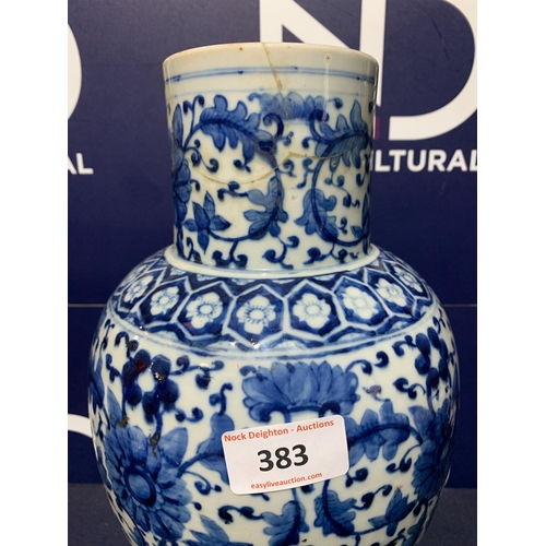 383 - ORIENTAL BLUE & WHITE VASE