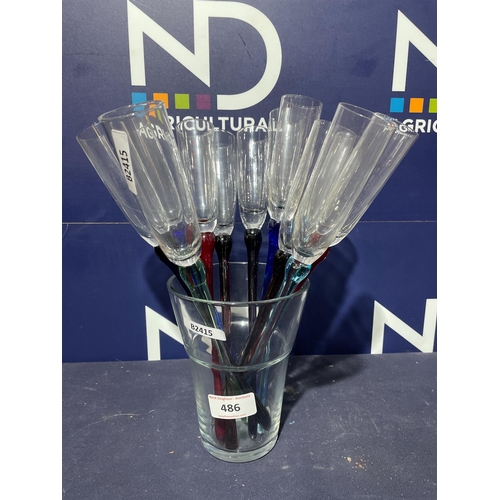 486 - COLOURED GLASS FLUTES