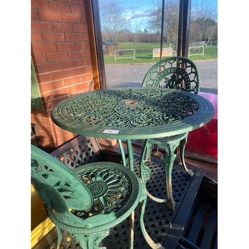 9 - CAST IRON GREEN TABLE & CHAIRS