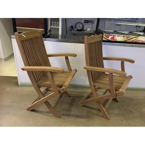 2 - TEAK GARDEN TABLE, CHAIRS & PARASOL