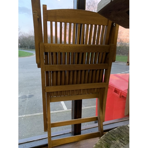 2 - TEAK GARDEN TABLE, CHAIRS & PARASOL