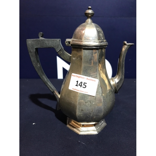 145 - HALLMARKER SILVER COFFEE POT GOLDSMITH & SILVERSMITHS CO LTD 1936 LONDON COMBINED WEIGHT 391GMS