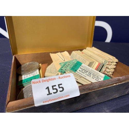 155 - EPNS BOX WITH VINTAGE COMMEMORATIVE COINS & BUS TICKETS