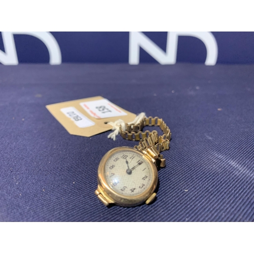 158 - 9CT GOLD WATCH WITH PLATED STRAP