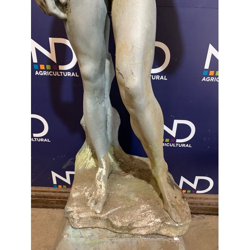 28 - DAVID LARGE COMPOSITE STONE FIGURE WITH BASE 178CM X 47CM X 39CM