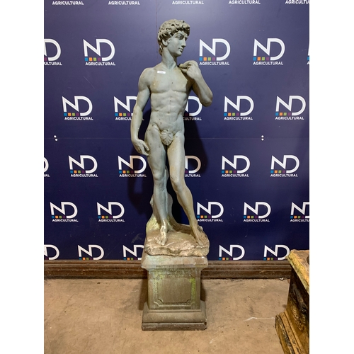 28 - DAVID LARGE COMPOSITE STONE FIGURE WITH BASE 178CM X 47CM X 39CM