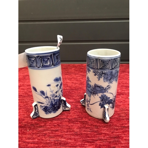 182 - ORIENTAL BLUE & WHITE STEM VASES