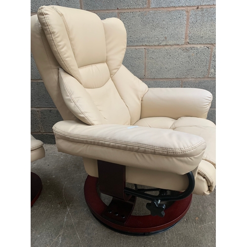 286 - SWIVEL RECLINER LEATHER CHAIR & FOOTSTOOL