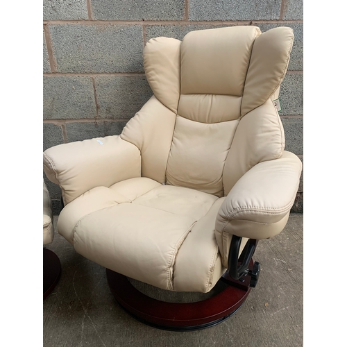 286 - SWIVEL RECLINER LEATHER CHAIR & FOOTSTOOL