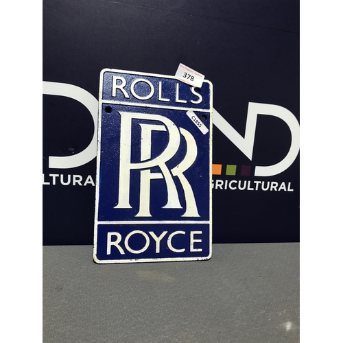 378 - ROLLS ROYCE PLAQUE