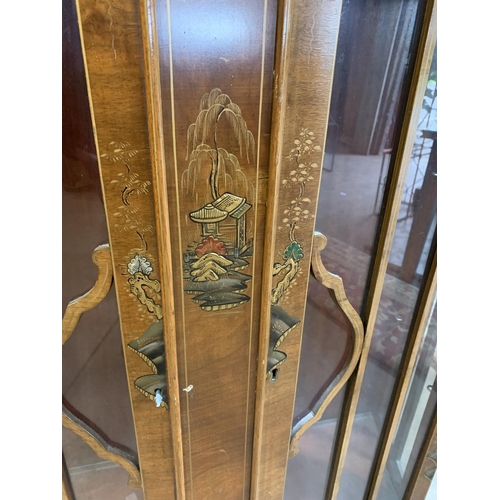 412 - ORIENTAL GLASS FRONTED CABINET