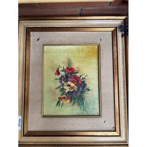 240G - PAIR OF OIL ON BOARDS IN GILT FRAME