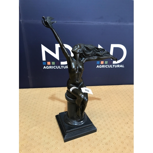 103 - BRONZE EROTIC LADY ON A MARBLE PLINTH
