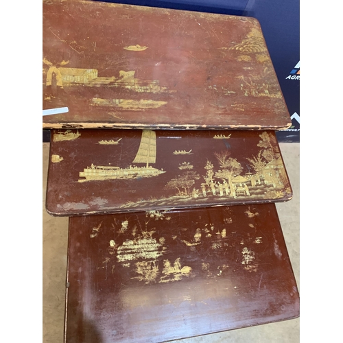 107 - ORIENTAL HAND PAINTED NEST OF TABLES