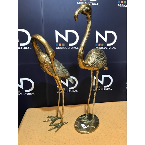 87 - 2 BRASS FLAMINGOS
