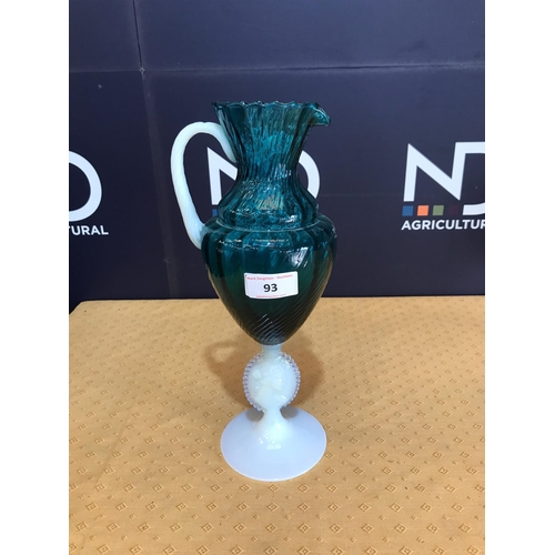 93 - DECORATIVE COLOURED GLASS JUG