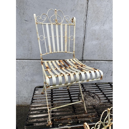 54 - HEAVILY WEATHERED GARDEN TABLE & CHAIRS