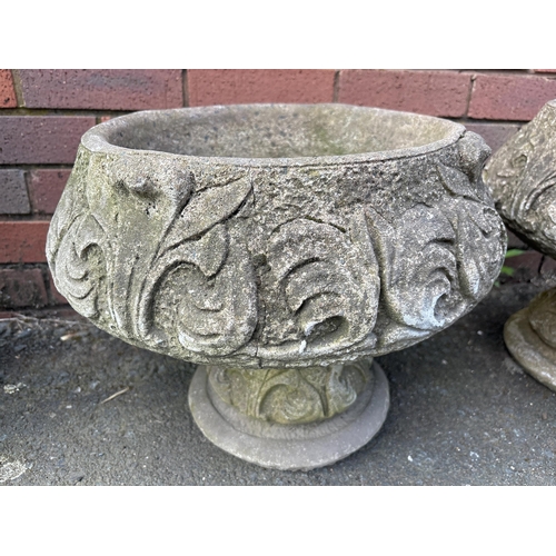 16 - PAIR OF COMPOSITE STONE URNS