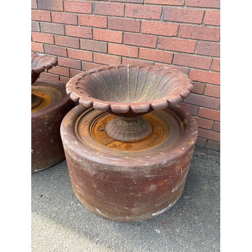 36 - COALBROOKDALE & ANDREW HANDYSIDE CAST IRON URNS ON STAND