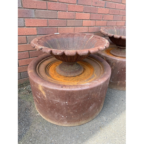 36 - COALBROOKDALE & ANDREW HANDYSIDE CAST IRON URNS ON STAND