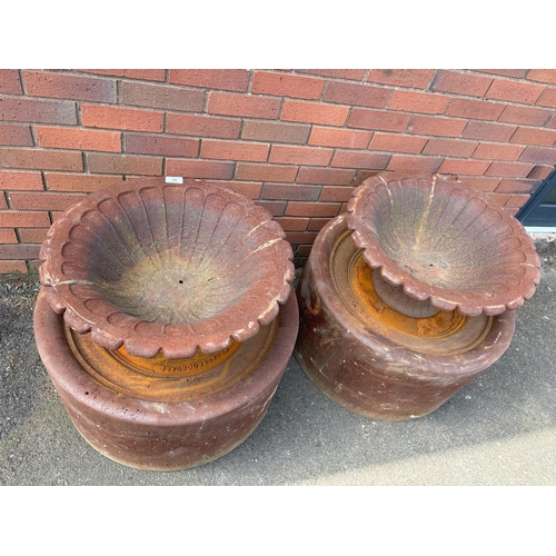 36 - COALBROOKDALE & ANDREW HANDYSIDE CAST IRON URNS ON STAND