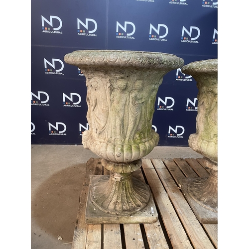 55 - PAIR OF LARGE COMPOSITE STONE URNS