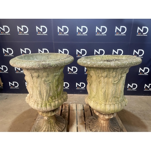 55 - PAIR OF LARGE COMPOSITE STONE URNS