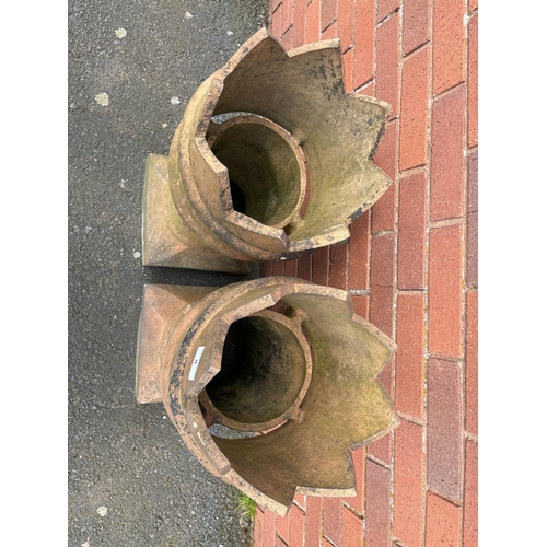 9 - PAIR OF TERRACOTTA CASTLE TOP CHIMNEY