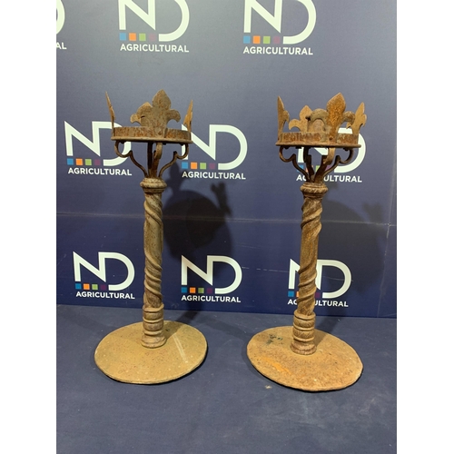 64A - RUSTIC WROUGHT IRON CANDLESTICKS