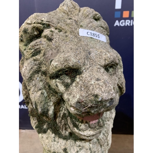 69 - PAIR COMPOSITE STONE LIONS