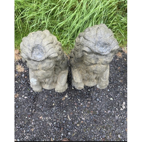 44 - PAIR OF COMPOSITE STONE LIONS
