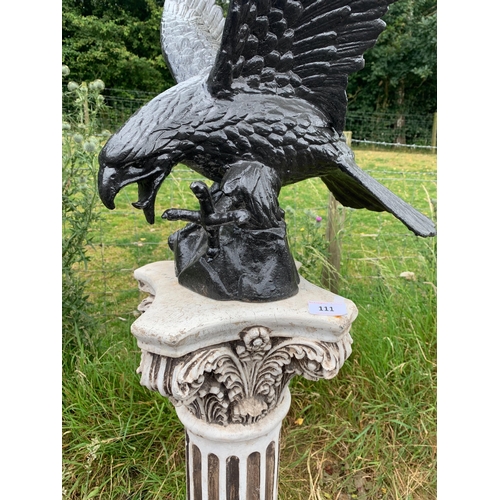 111 - PAIR OF CAST EAGLES ON PEDESTALS