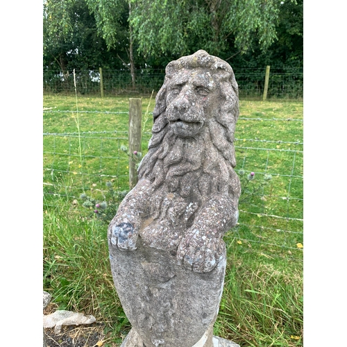 114 - PAIR OF COMPOSITE STONE LIONS