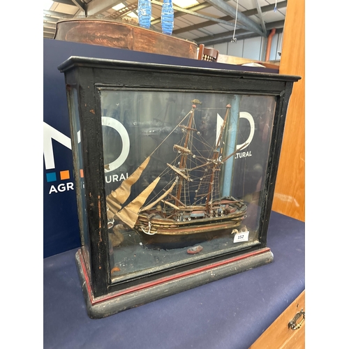 152 - EARLY DIORAMA SHIP IN GLASS CASE