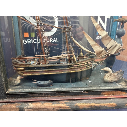 152 - EARLY DIORAMA SHIP IN GLASS CASE