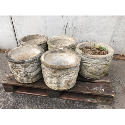 108 - SIX COMPOSITE STONE PLANTERS