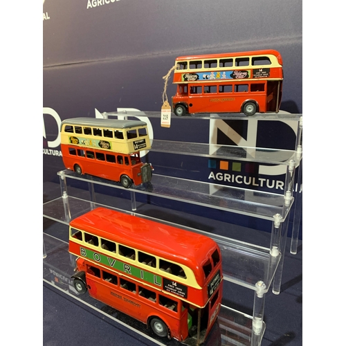 219 - THREE TIN BUSSES