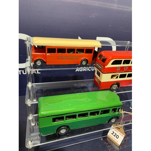 220 - THREE TIN BUSSES