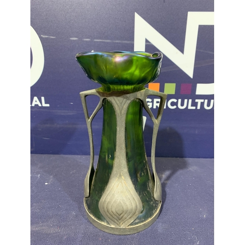 356 - ART NOUVEAU GREEN GLASS VASE