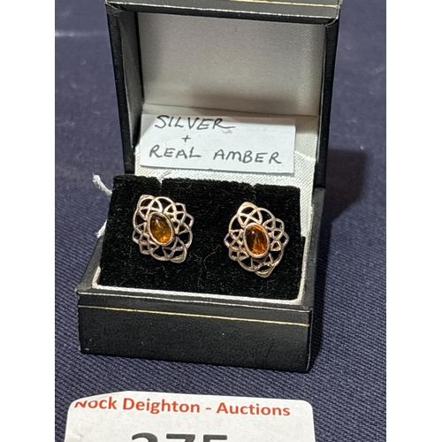375 - SILVER & AMBER STUDS
