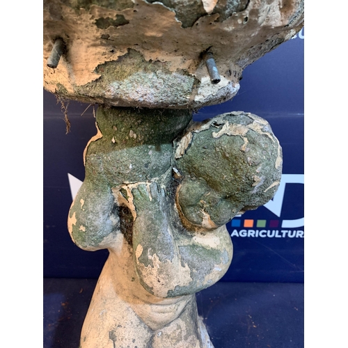 160 - COMPOSITE STONE CHERUB BIRD BATH